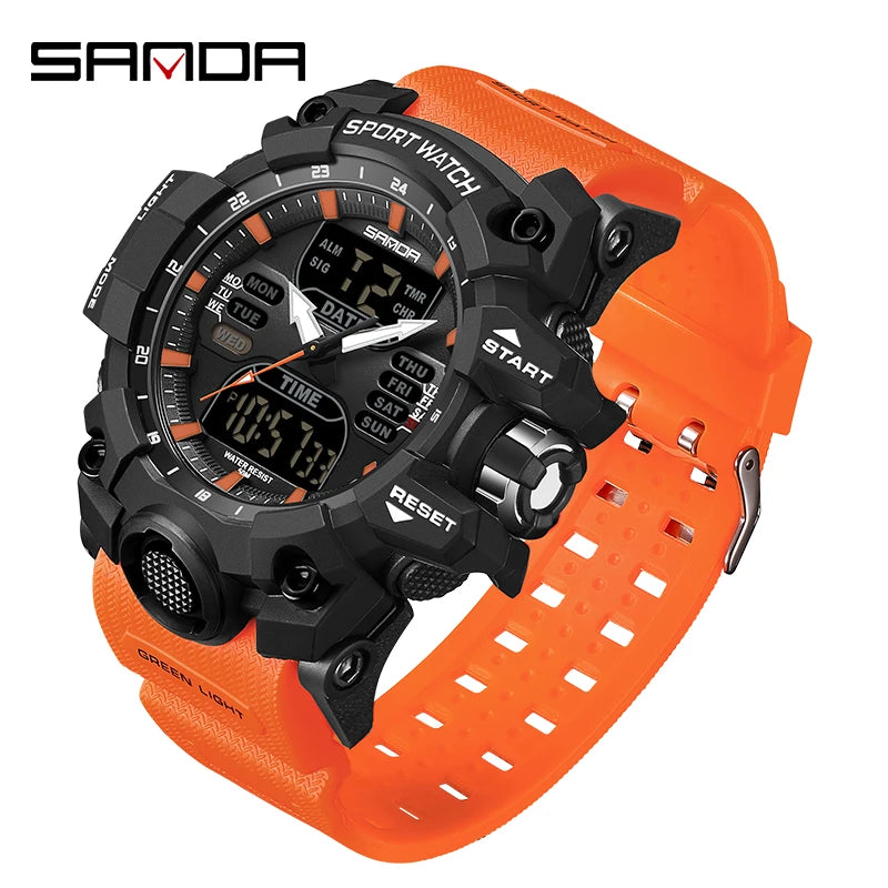 Relógio Masculino SANDA Luxury G Style, Esportivo, LED, Cronógrafo Militar, Analógico-Digital, 50M à Prova d'Água