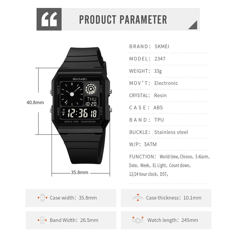 Relógio Esportivo Digital SKMEI para Homens e Mulheres – Resistente à Água, Cronômetro, Horário de Verão