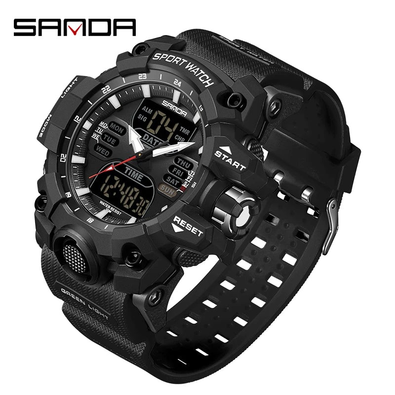 Relógio Masculino SANDA Luxury G Style, Esportivo, LED, Cronógrafo Militar, Analógico-Digital, 50M à Prova d'Água