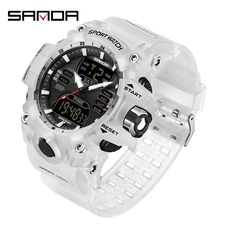 Relógio Masculino SANDA Luxury G Style, Esportivo, LED, Cronógrafo Militar, Analógico-Digital, 50M à Prova d'Água