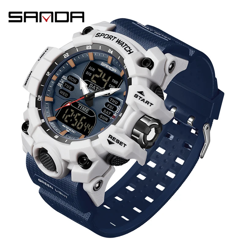 Relógio Masculino SANDA Luxury G Style, Esportivo, LED, Cronógrafo Militar, Analógico-Digital, 50M à Prova d'Água