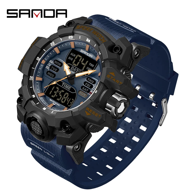 Relógio Masculino SANDA Luxury G Style, Esportivo, LED, Cronógrafo Militar, Analógico-Digital, 50M à Prova d'Água