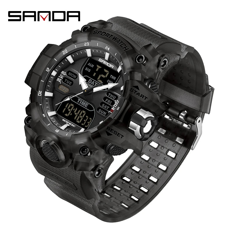 Relógio Masculino SANDA Luxury G Style, Esportivo, LED, Cronógrafo Militar, Analógico-Digital, 50M à Prova d'Água